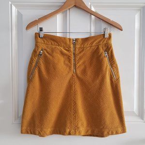 KAREN MILLEN A Line Corduroy Front Zipper Women Mini Skirt Mustard Yellow SZ 6